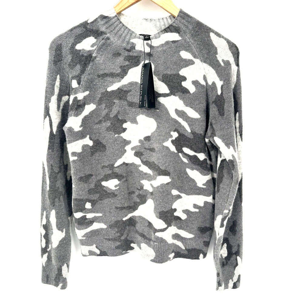 Banana Republic Sweater Womens Small SOFT Gray Camo AIRE YARN Wool Knit NEW